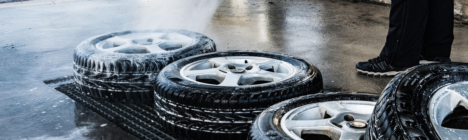 Commercial vehicle wheels during professional cleaning