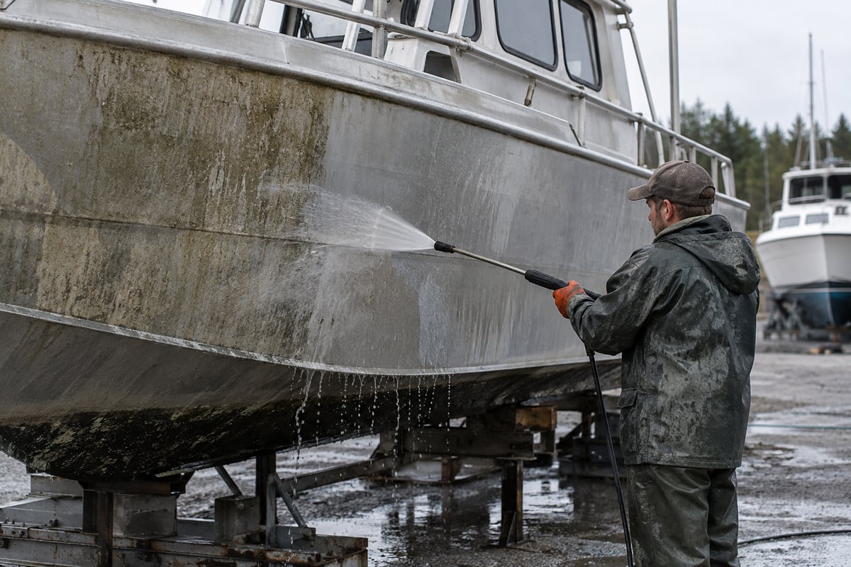 Cleaning oxidation from an aluminum workboat hull