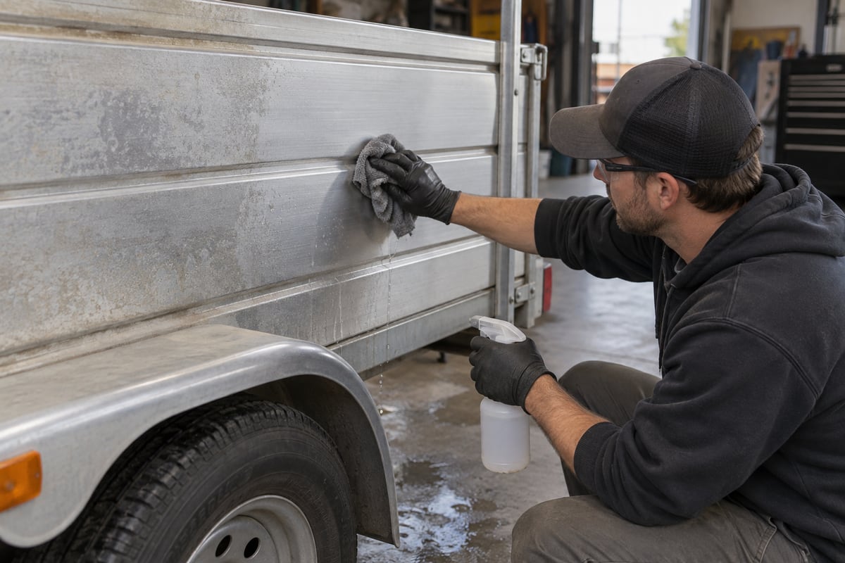 Hand-cleaning light oxidation from an aluminum trailer panel