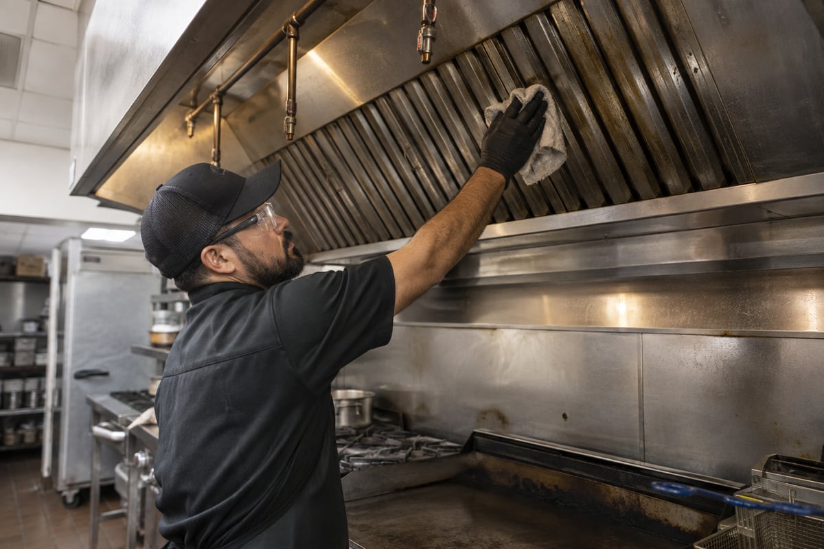Wiping grease from a commercial kitchen ventilation hood