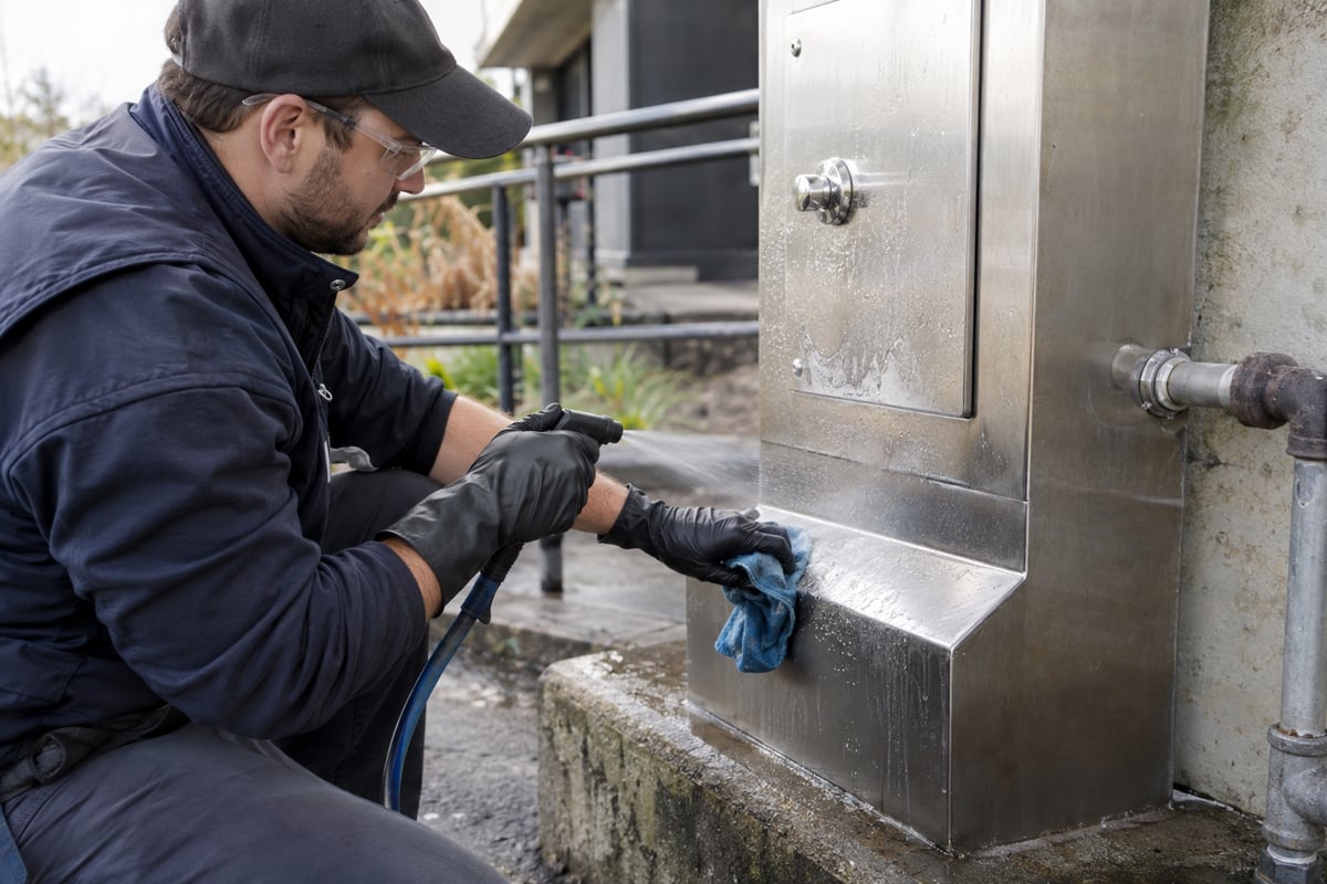 Cleaning light lime scale from stainless-steel utility fixtures