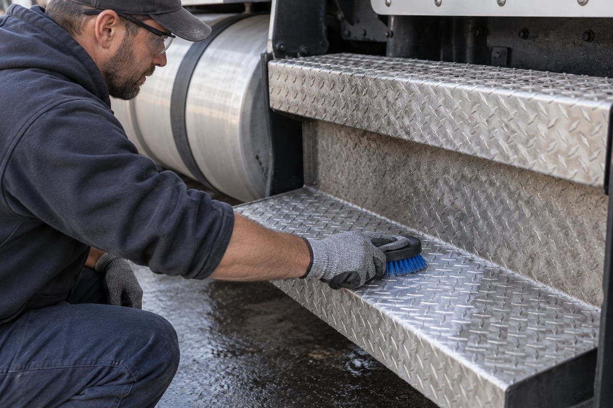 Cleaning oxidized aluminum diamond-plate truck steps