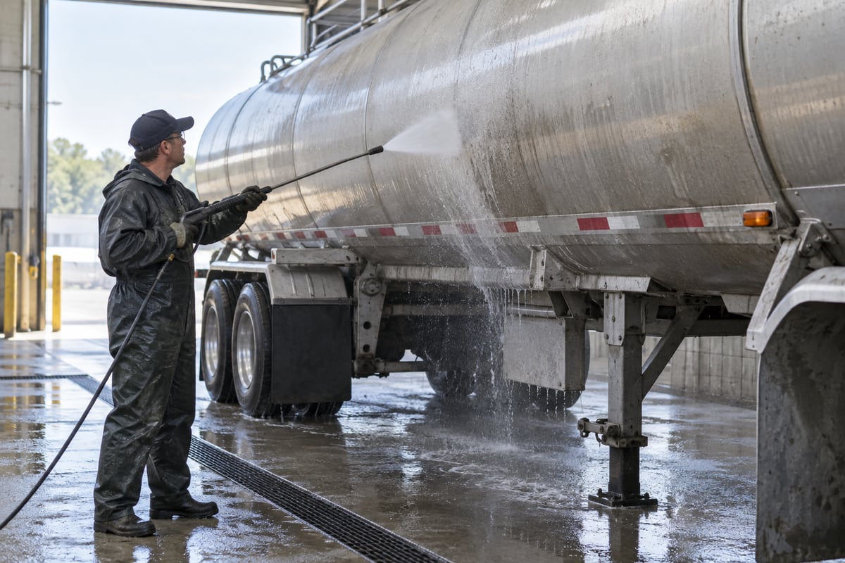Washing an unpainted aluminum tanker trailer