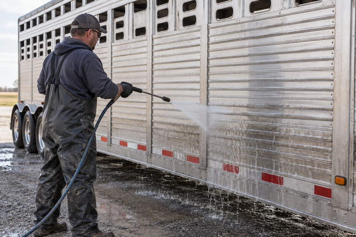 Washing the aluminum exterior of a livestock trailer