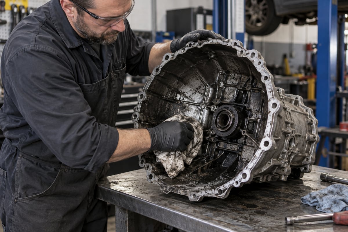 Cleaning grease from a transmission housing