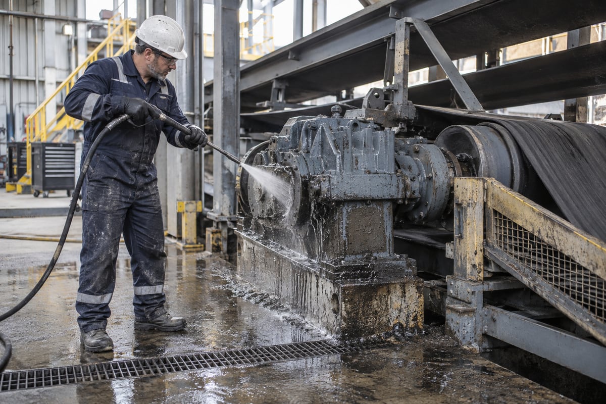Degreasing industrial machinery in a maintenance area